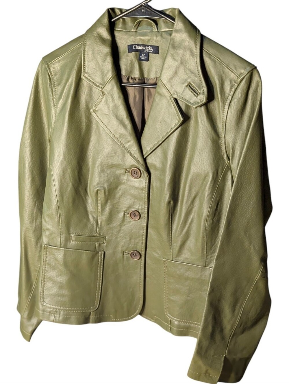 Coastal Quiet Luxury Olive Green‎ Leather Jacket Chadwicks 6P Dark Academia